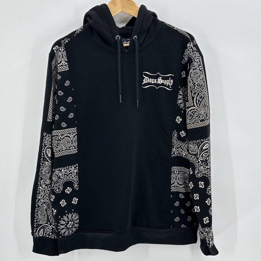 Dogg Supply by Snoop Dogg Paisley Fleece Hoodie Sweatshirt Black White Sz L Rap